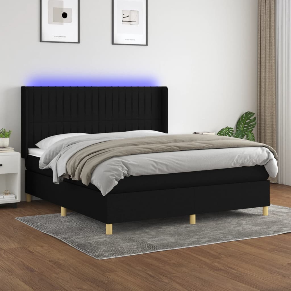 vidaXL Posteľ boxsping s matracom a LED čierna 180x200 cm látka