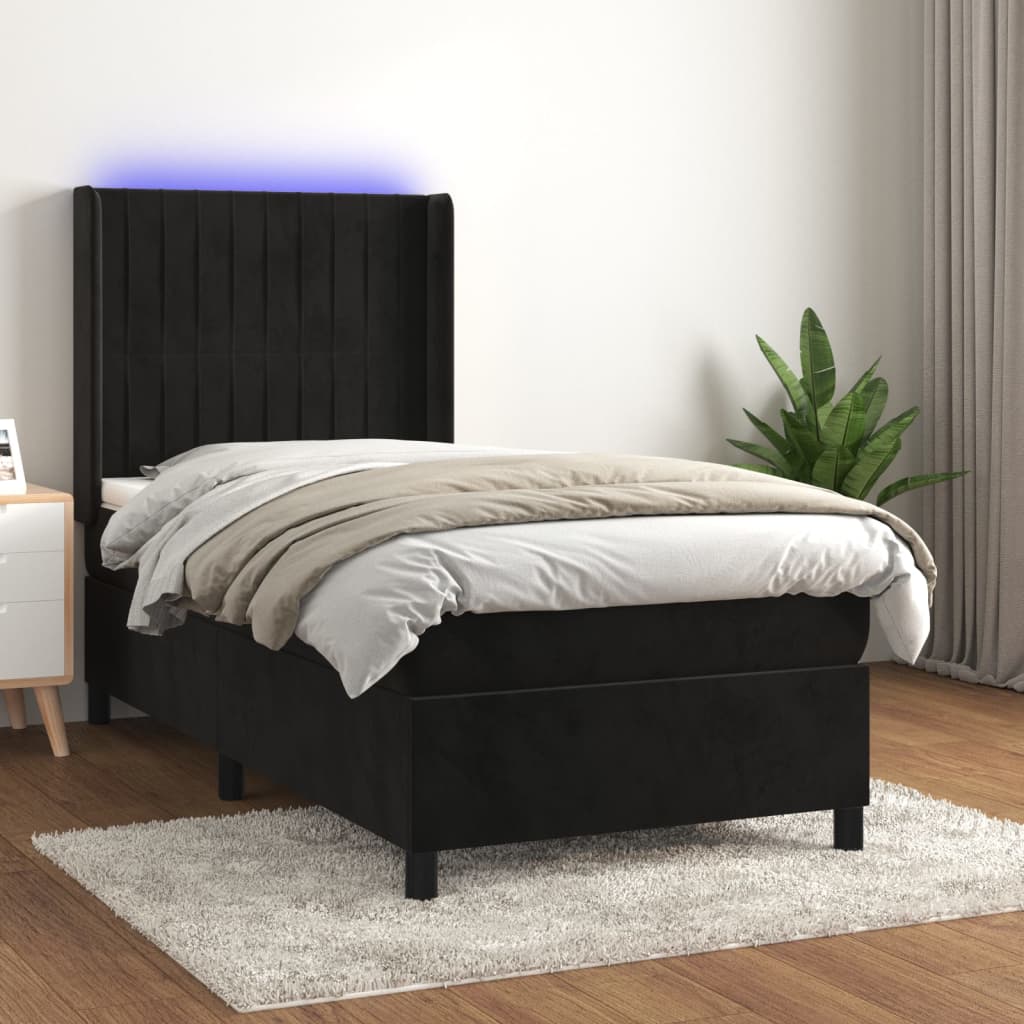 vidaXL Posteľ boxsping s matracom a LED čierna 80x200 cm zamat
