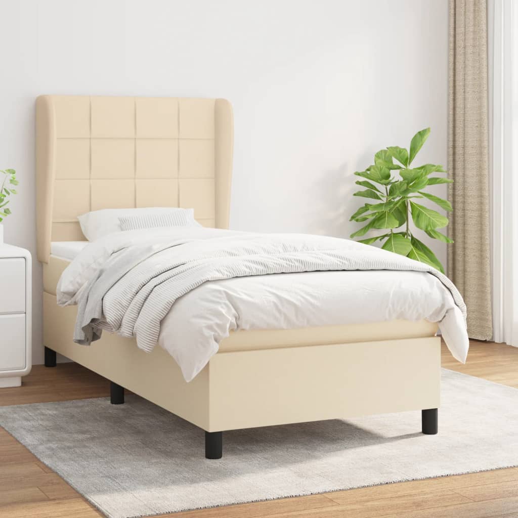 vidaXL Posteľný rám boxsping s matracom krémový 80x200 cm látka