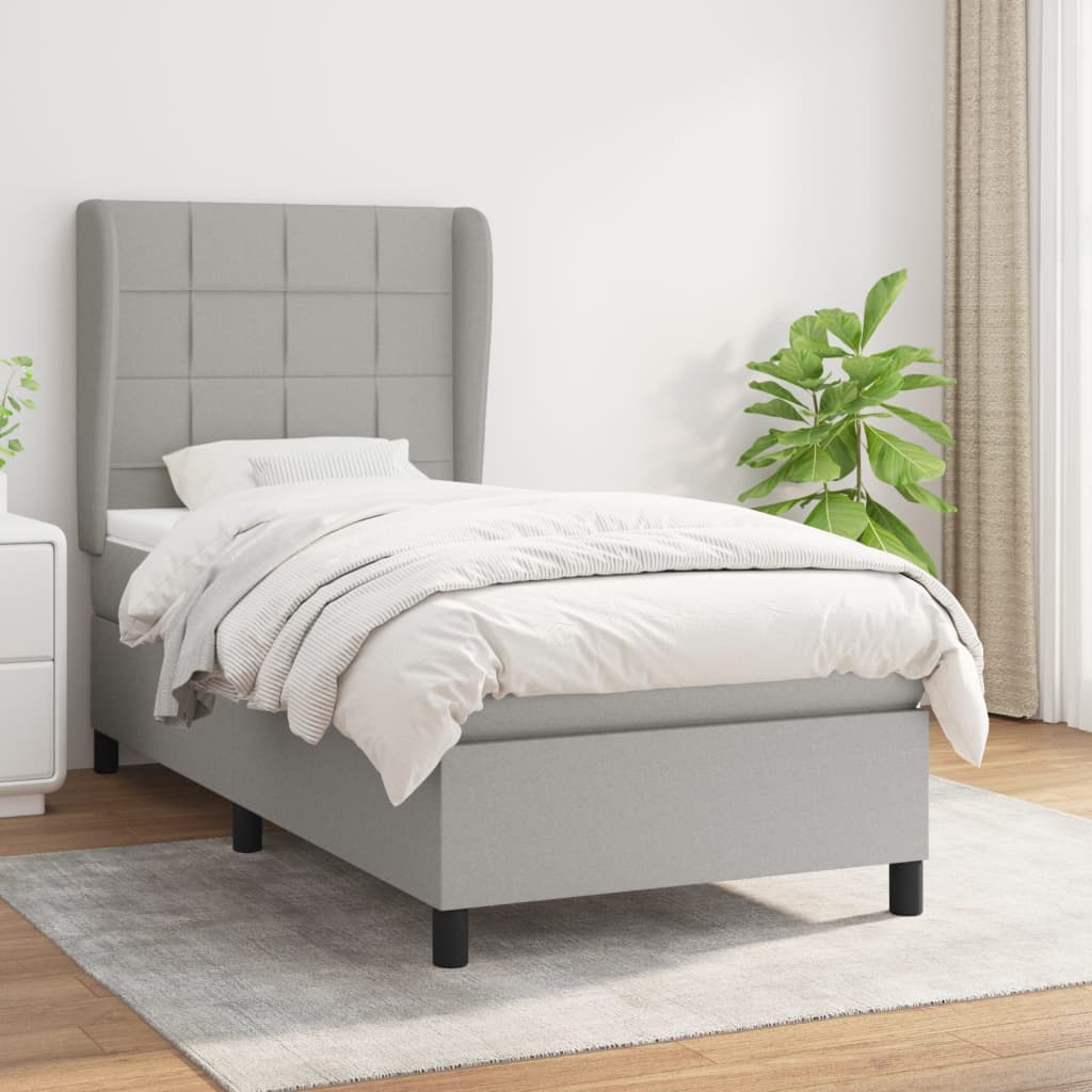 vidaXL Posteľný rám boxsping s matracom bledosivý 90x190 cm látka