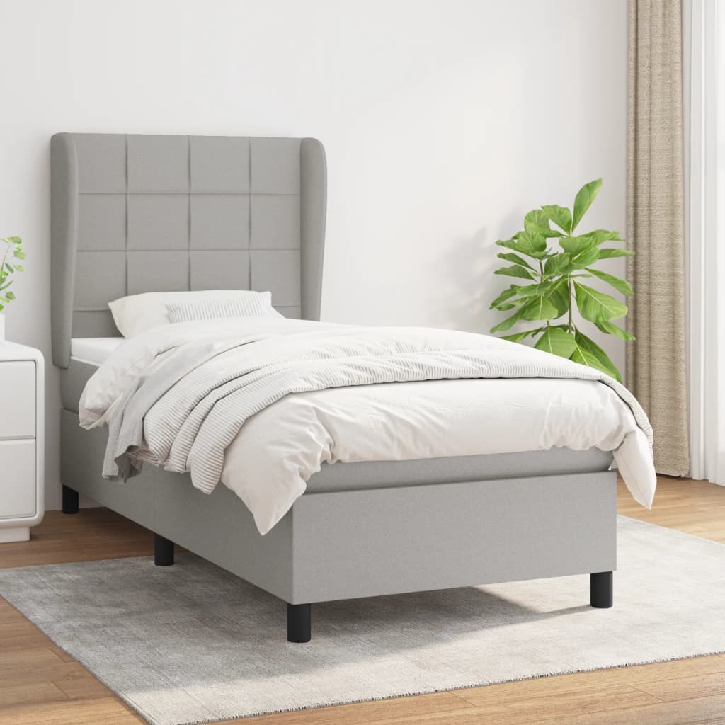 vidaXL Posteľný rám boxsping s matracom bledosivý 90x200 cm látka