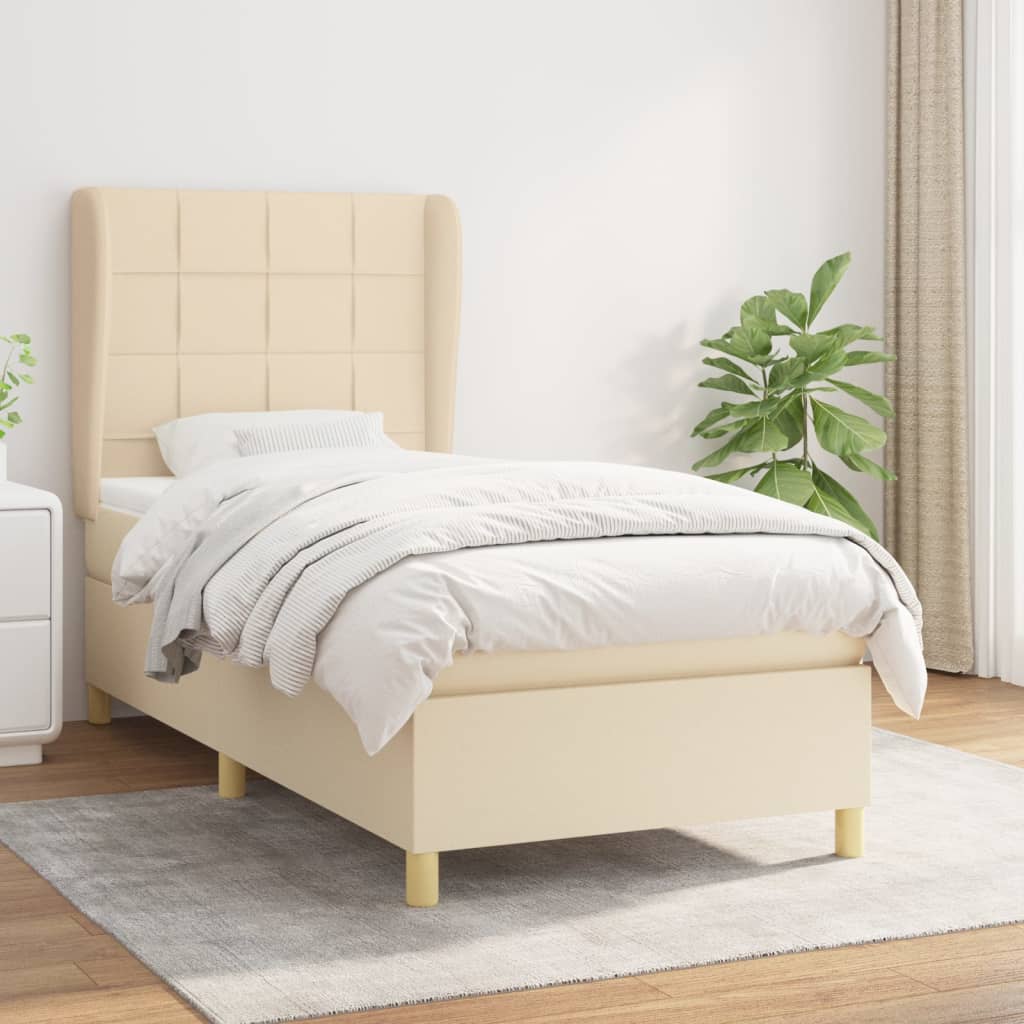 vidaXL Posteľný rám boxsping s matracom krémový 80x200 cm látka