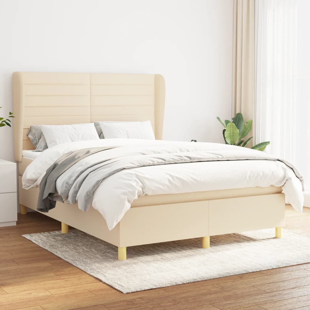 vidaXL Posteľný rám boxspring s matracom krémový 140x200 cm látka