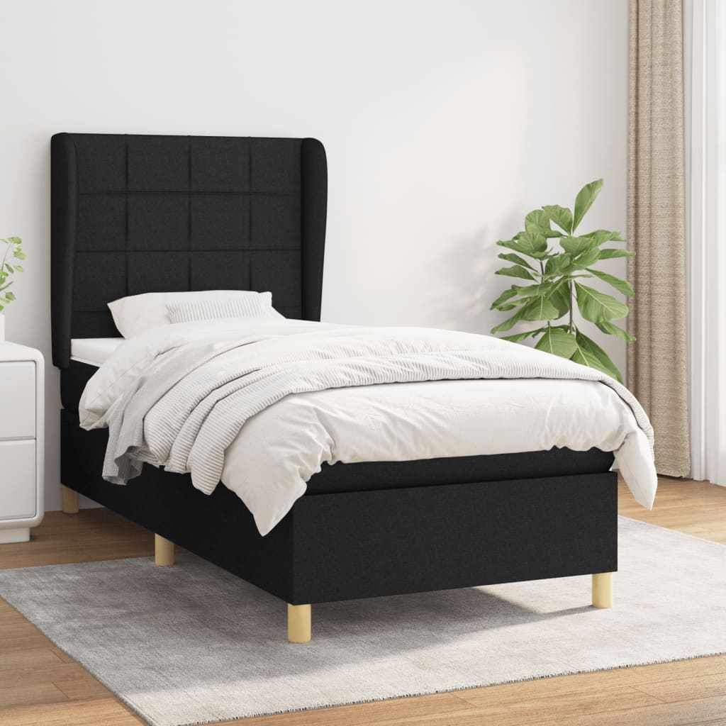 vidaXL Posteľný rám boxspring s matracom čierny 90x200 cm látka