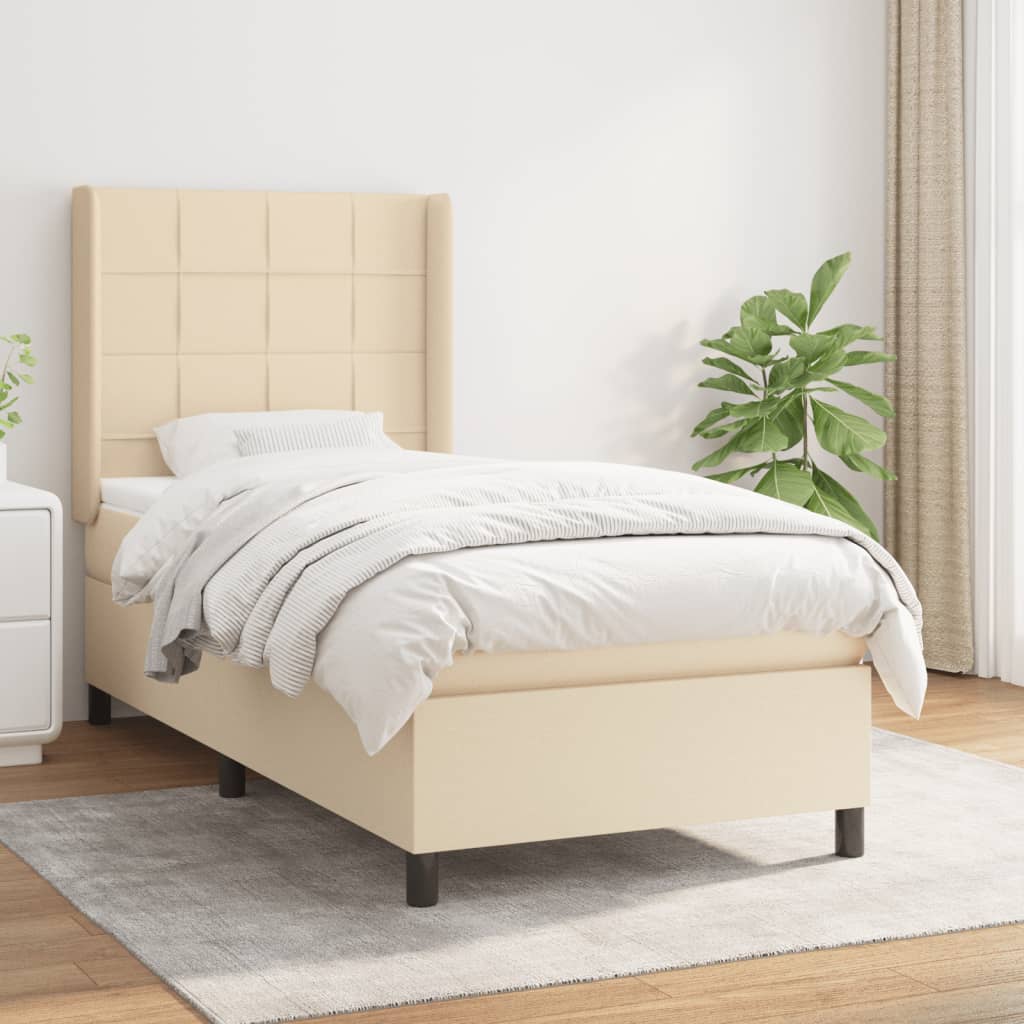 vidaXL Posteľný rám boxsping s matracom krémový 80x200 cm látka