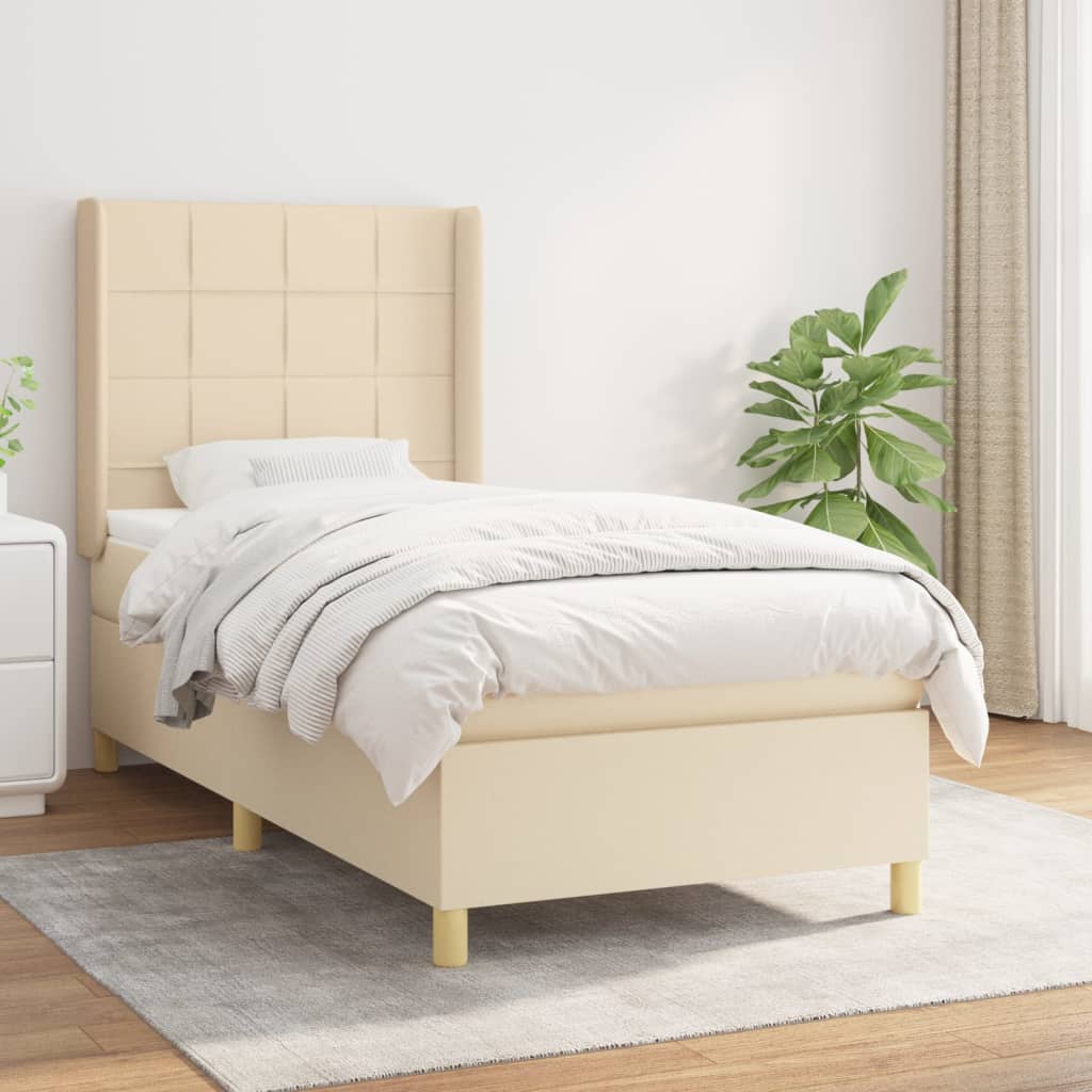 vidaXL Posteľný rám boxsping s matracom krémový 80x200 cm látka