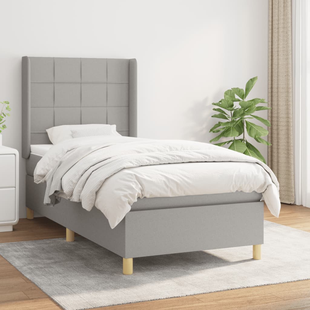 vidaXL Posteľný rám boxsping s matracom bledosivý 90x190 cm látka