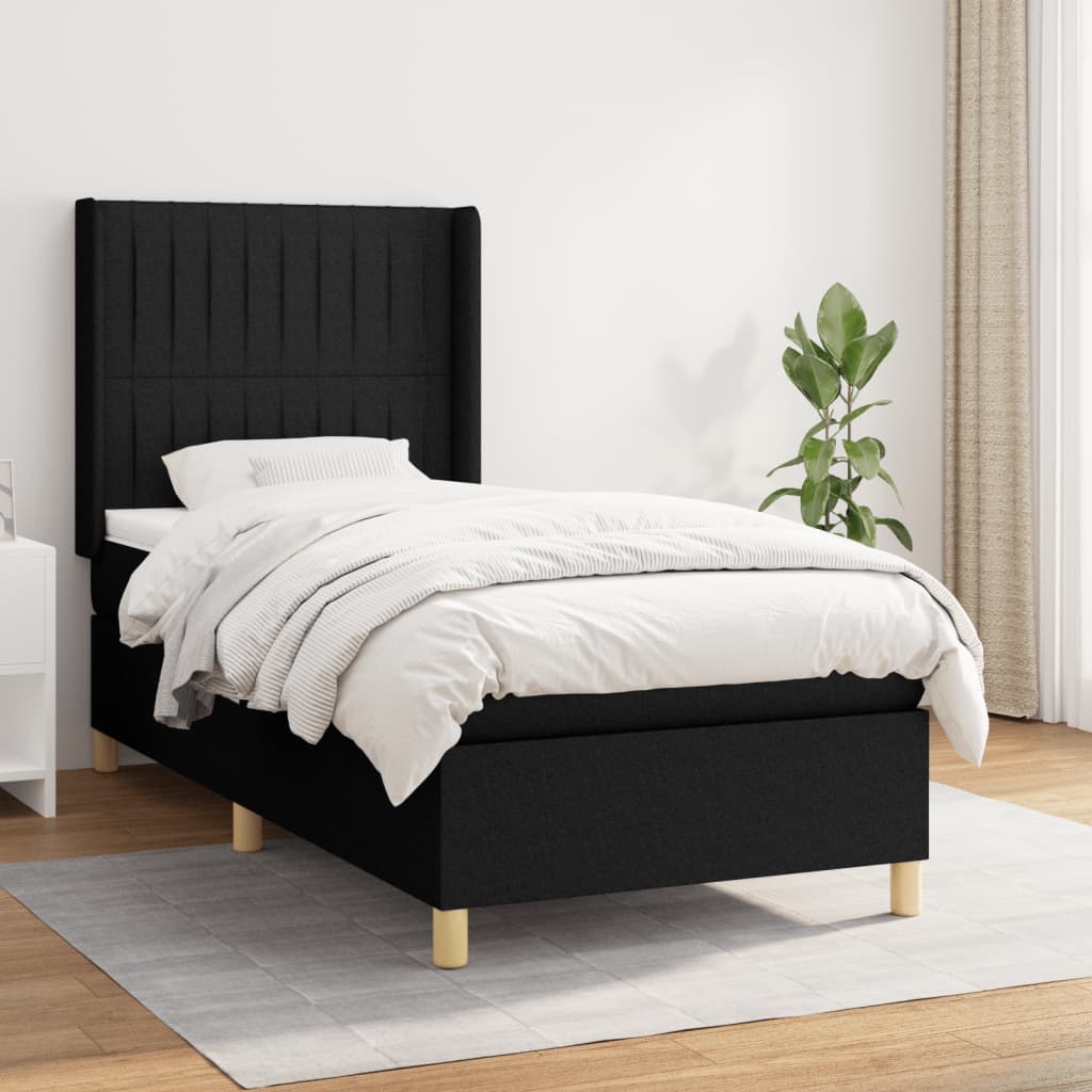 vidaXL Posteľný rám boxspring s matracom čierny 90x200 cm látka