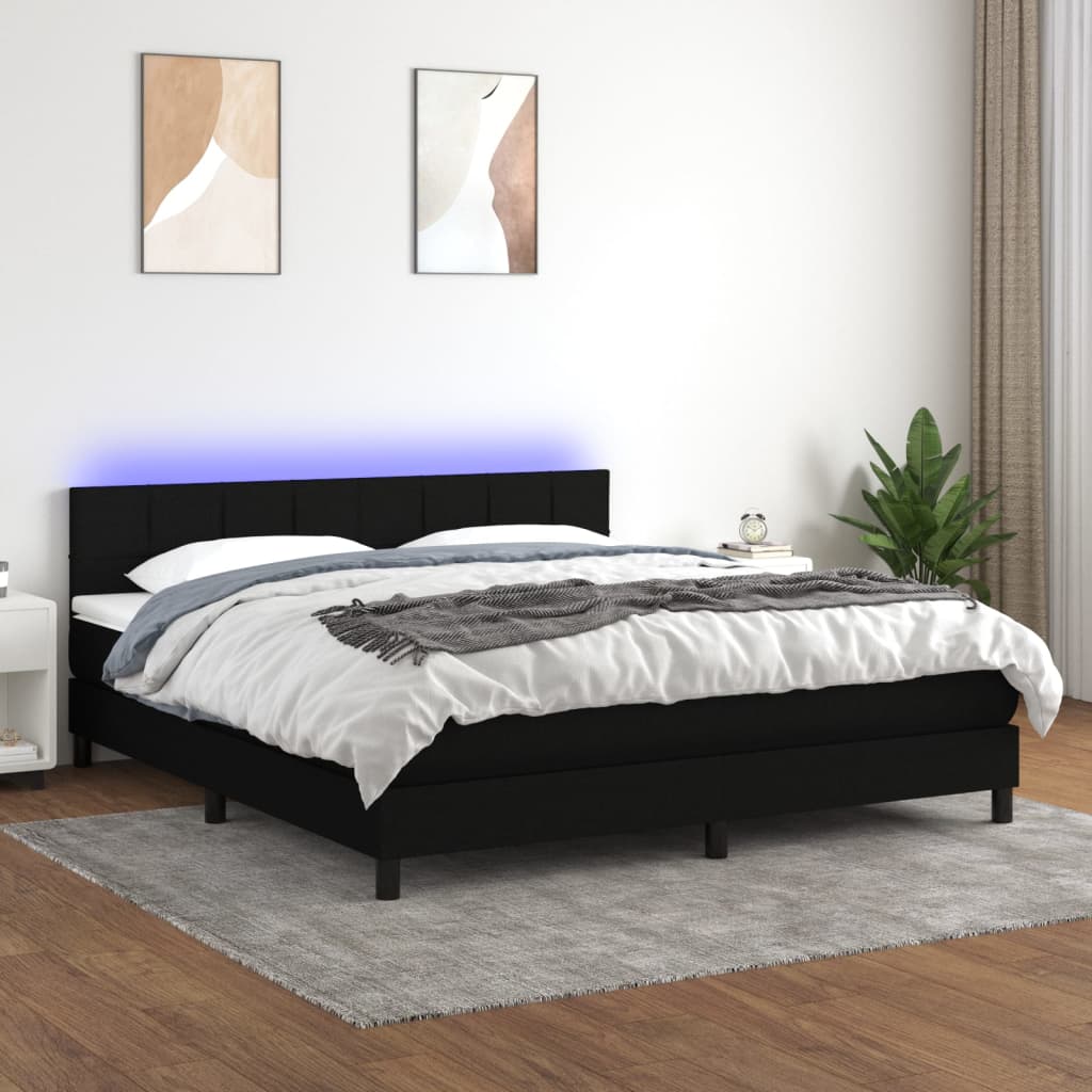 vidaXL Posteľ boxsping s matracom a LED čierna 180x200 cm látka