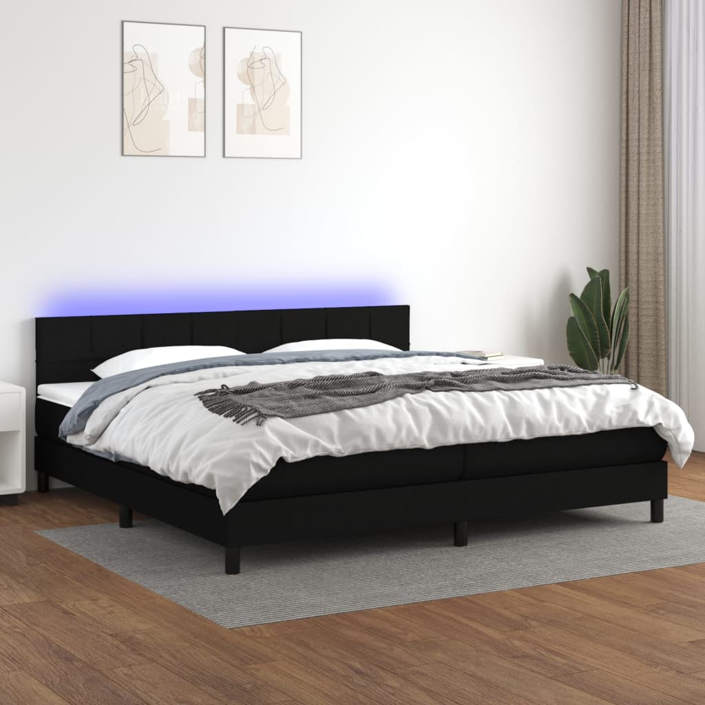 vidaXL Posteľ boxsping s matracom a LED čierna 200x200 cm látka