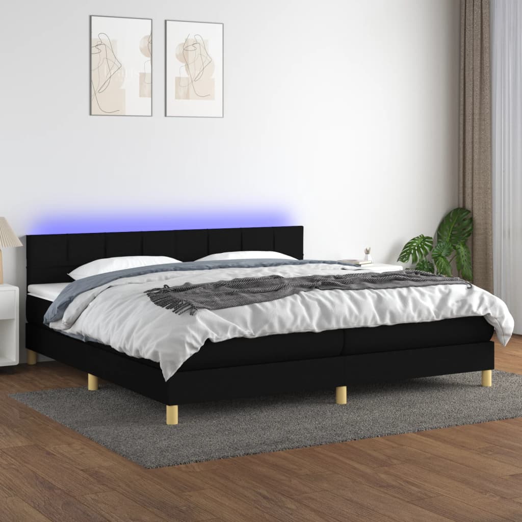 vidaXL Posteľ boxsping s matracom a LED čierna 200x200 cm látka