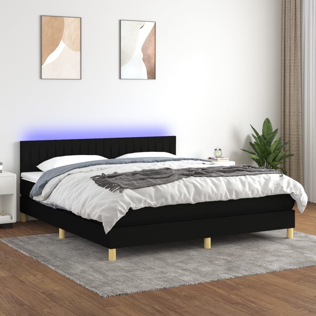 vidaXL Posteľ boxsping s matracom a LED čierna 180x200 cm látka