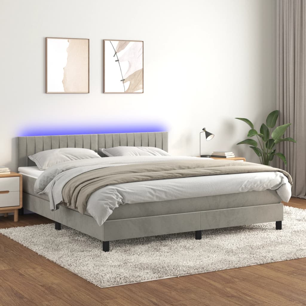 vidaXL Posteľ boxsping s matracom a LED bledosivá 180x200 cm zamat