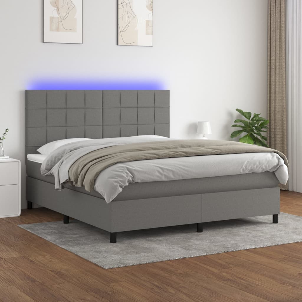 vidaXL Posteľ boxsping s matracom a LED tmavosivá 160x200 cm látka