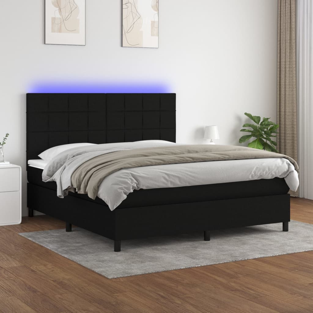 vidaXL Posteľ boxsping s matracom a LED čierna 180x200 cm látka