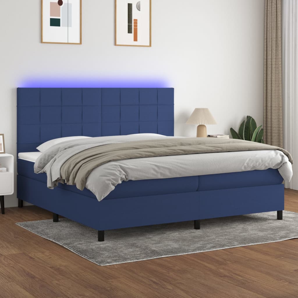 vidaXL Posteľ boxsping s matracom a LED modrá 200x200 cm látka