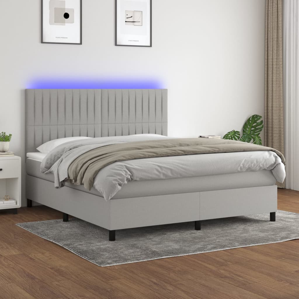 vidaXL Posteľ boxsping s matracom a LED bledosivá 180x200 cm látka
