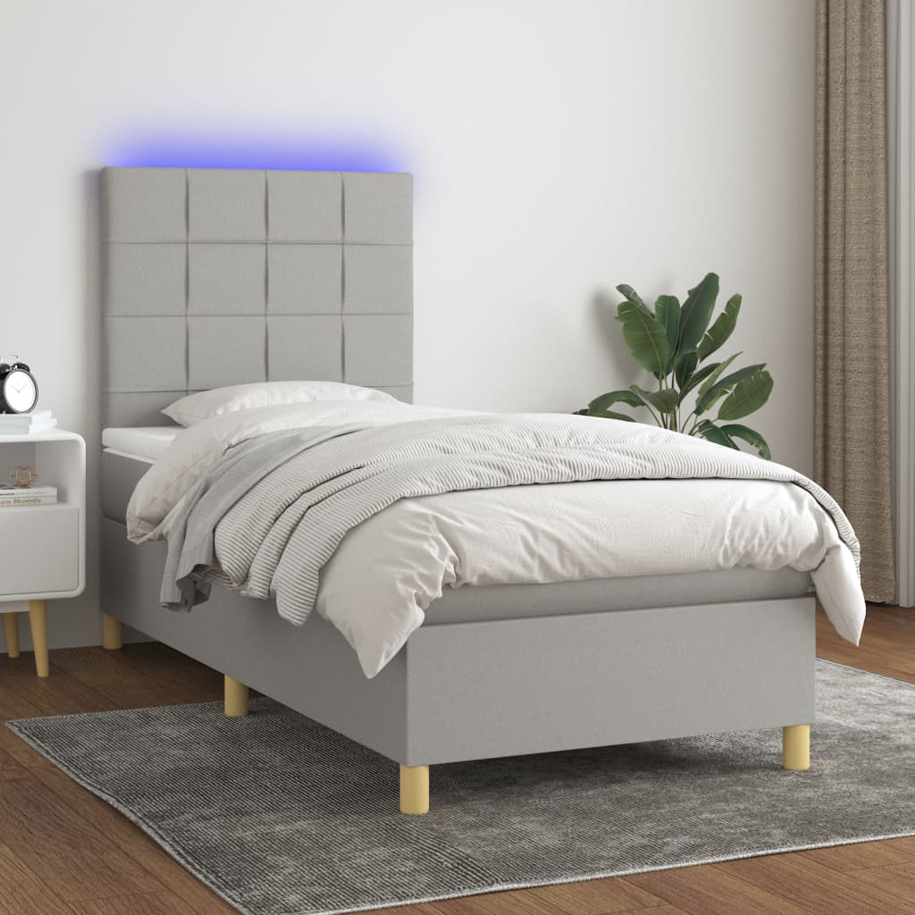 vidaXL Posteľ boxsping s matracom a LED bledosivá 80x200 cm látka