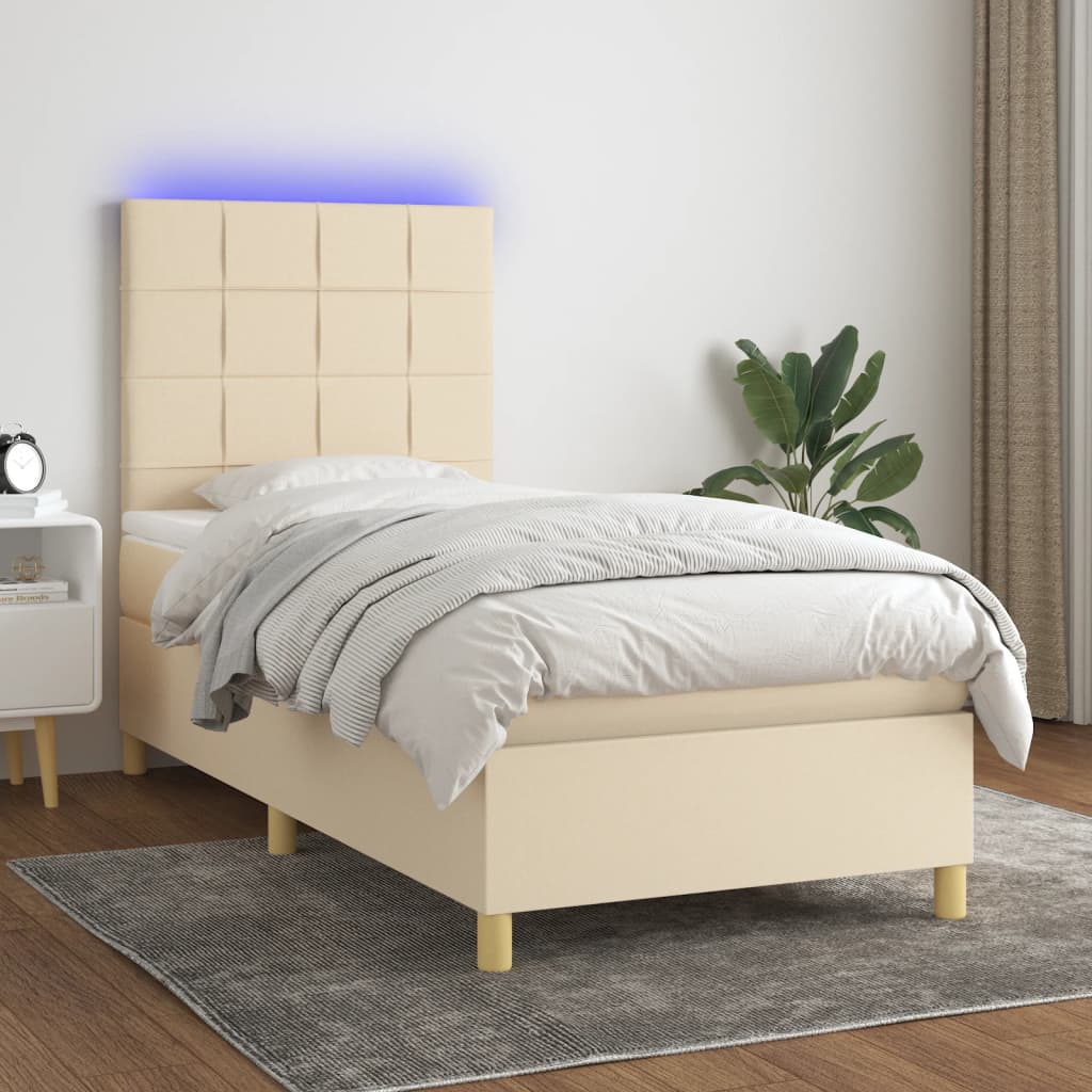 vidaXL Posteľ boxsping s matracom a LED krémová 80x200 cm látka