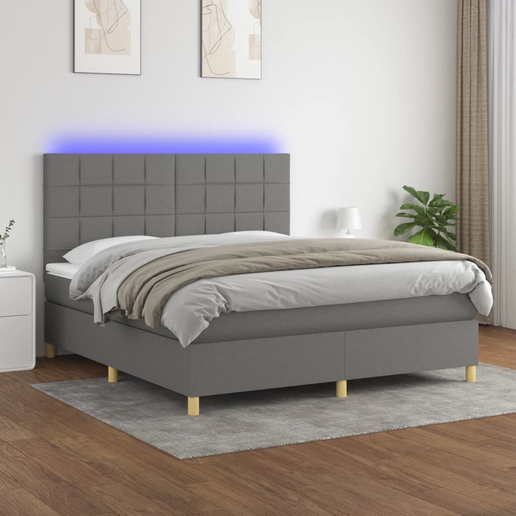 vidaXL Posteľ boxsping s matracom a LED tmavosivá 180x200 cm látka