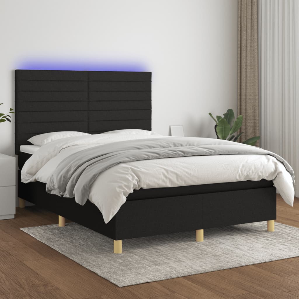 vidaXL Posteľ boxsping s matracom a LED čierna 140x200 cm látka
