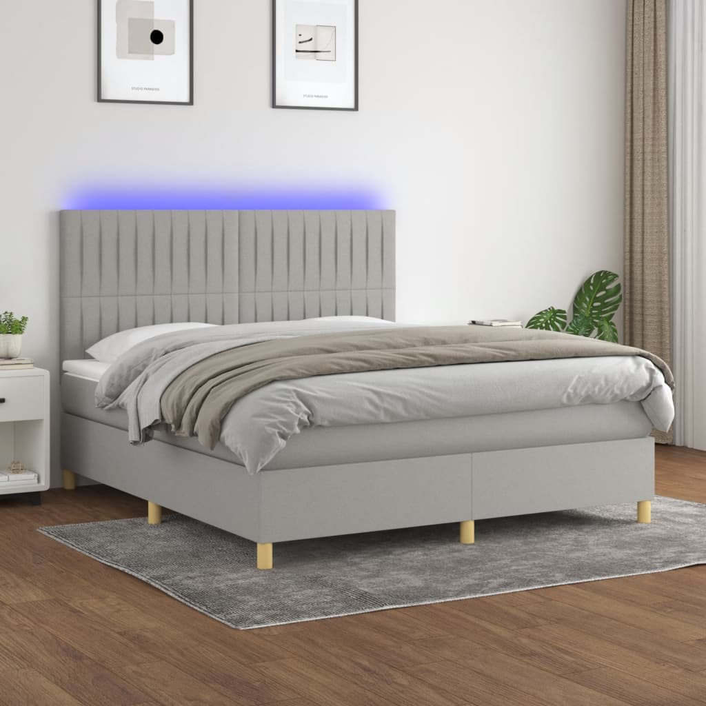vidaXL Posteľ boxsping s matracom a LED bledosivá 180x200 cm látka