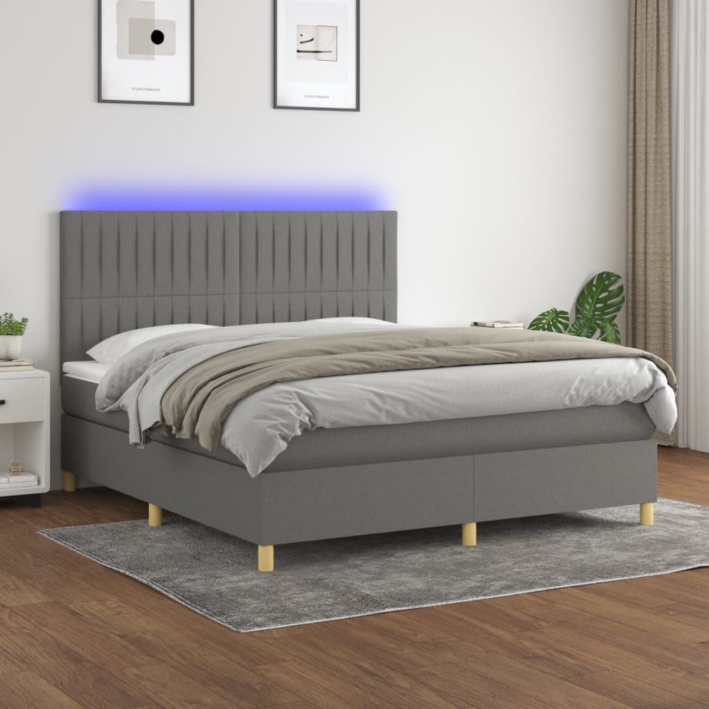 vidaXL Posteľ boxsping s matracom a LED tmavosivá 180x200 cm látka