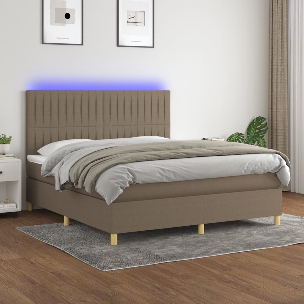 vidaXL Posteľ boxsping s matracom a LED sivohnedá 180x200 cm látka