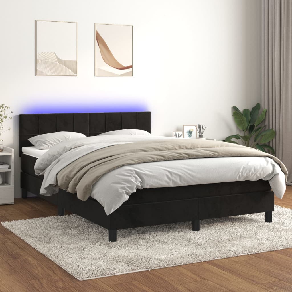 vidaXL Posteľ boxsping s matracom a LED čierna 140x190 cm zamat