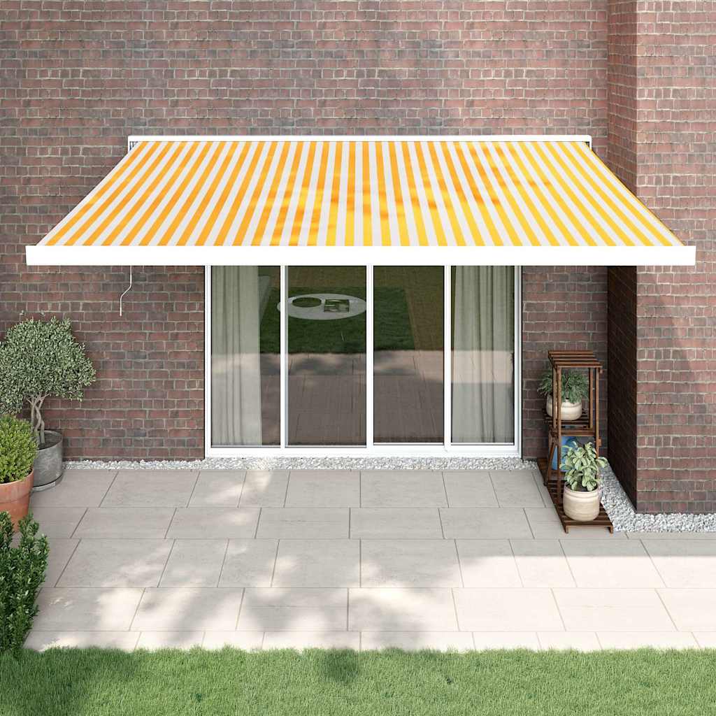 VidaXL Zaťahovacia markíza žltá a biela 4,5x3 m látka a hliník