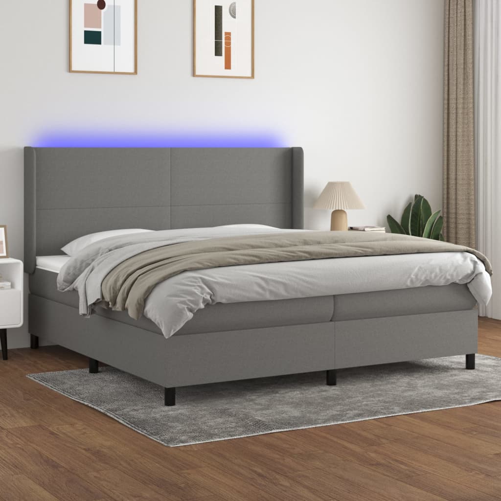 vidaXL Posteľ boxsping s matracom a LED tmavosivá 200x200 cm látka