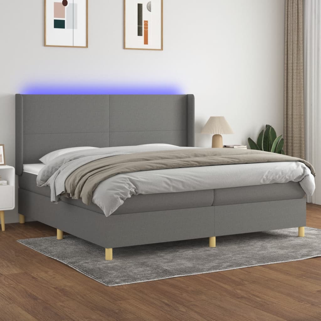 vidaXL Posteľ boxsping s matracom a LED tmavosivá 200x200 cm látka