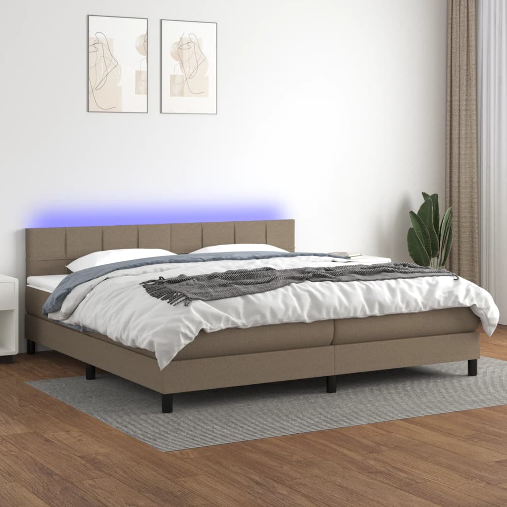 vidaXL Posteľ boxsping s matracom a LED sivohnedá 200x200 cm látka