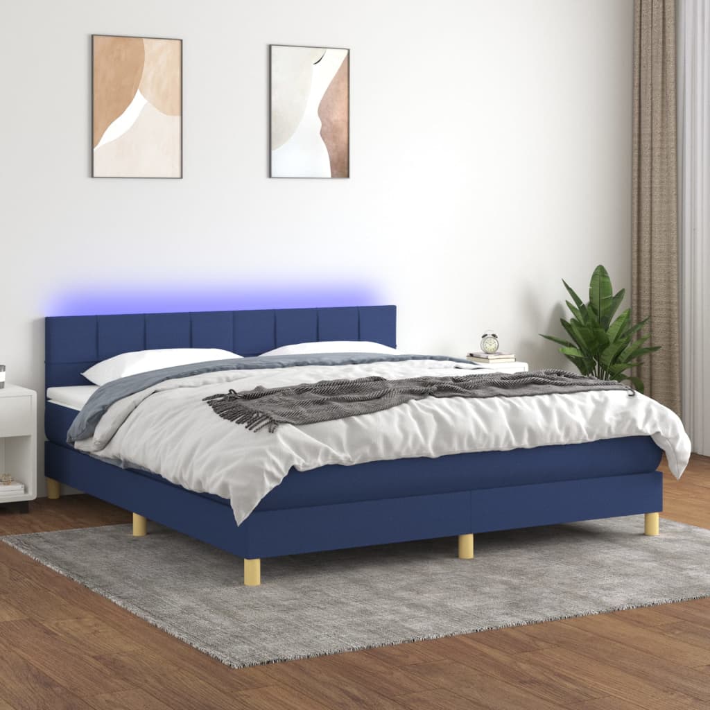 vidaXL Posteľ boxsping s matracom a LED modrá 160x200 cm látka