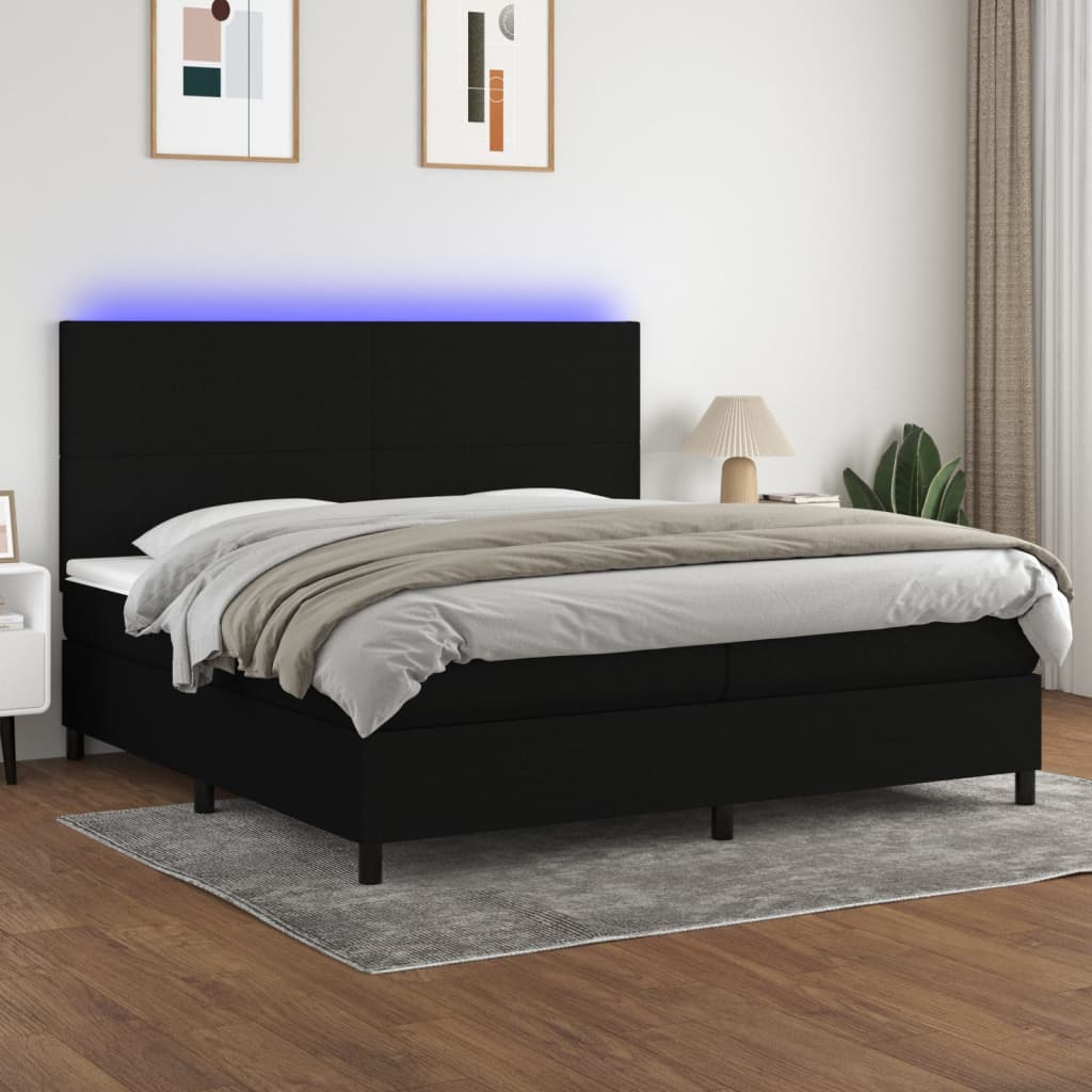 vidaXL Posteľ boxsping s matracom a LED čierna 200x200 cm látka