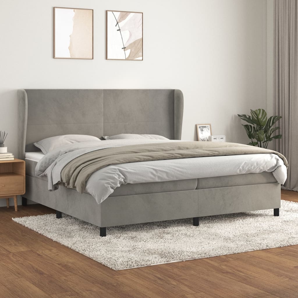 vidaXL Posteľný rám boxsping s matracom bledosivý 200x200 cm zamat