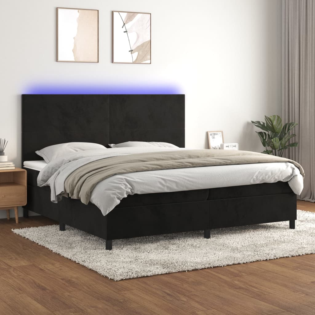 vidaXL Posteľ boxsping s matracom a LED čierna 200x200 cm zamat