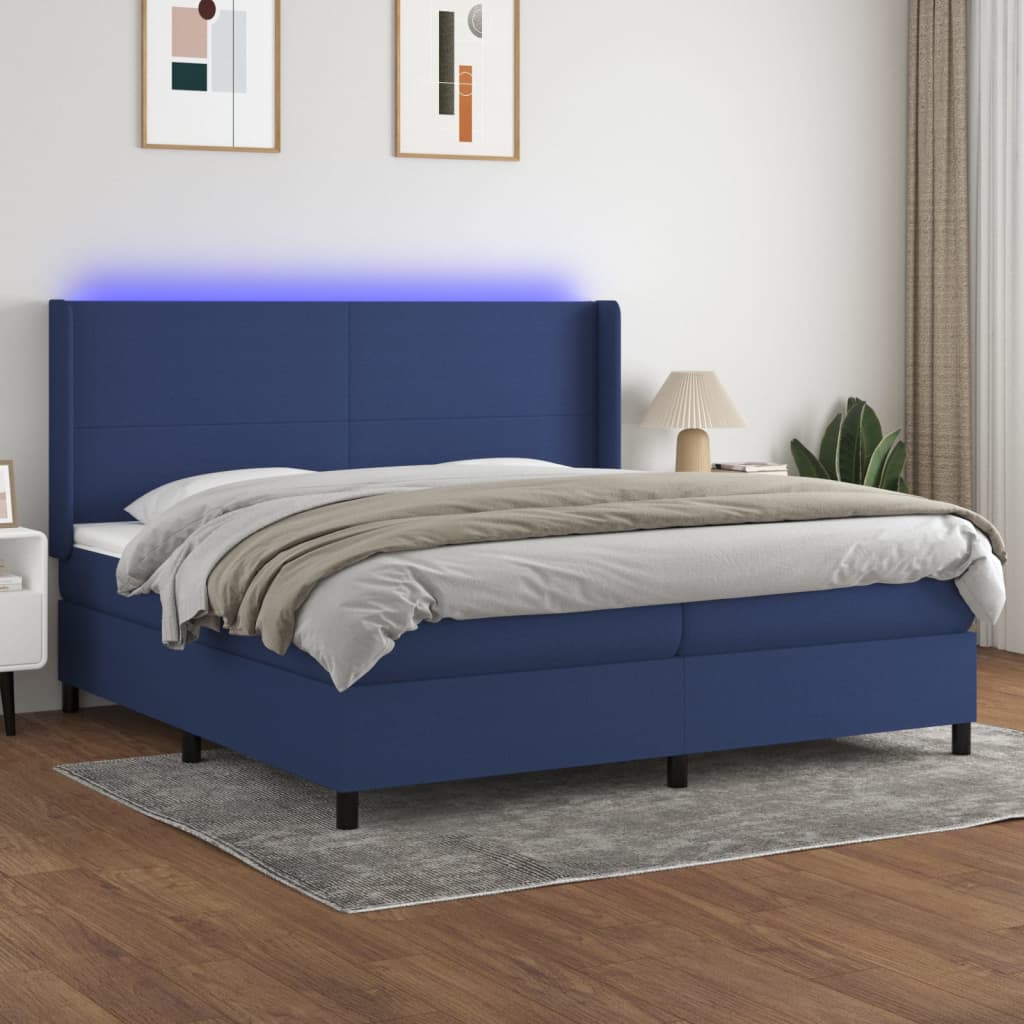 vidaXL Posteľ boxsping s matracom a LED modrá 200x200 cm látka