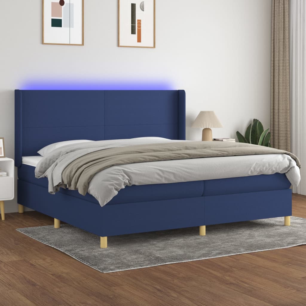 vidaXL Posteľ boxsping s matracom a LED modrá 200x200 cm látka