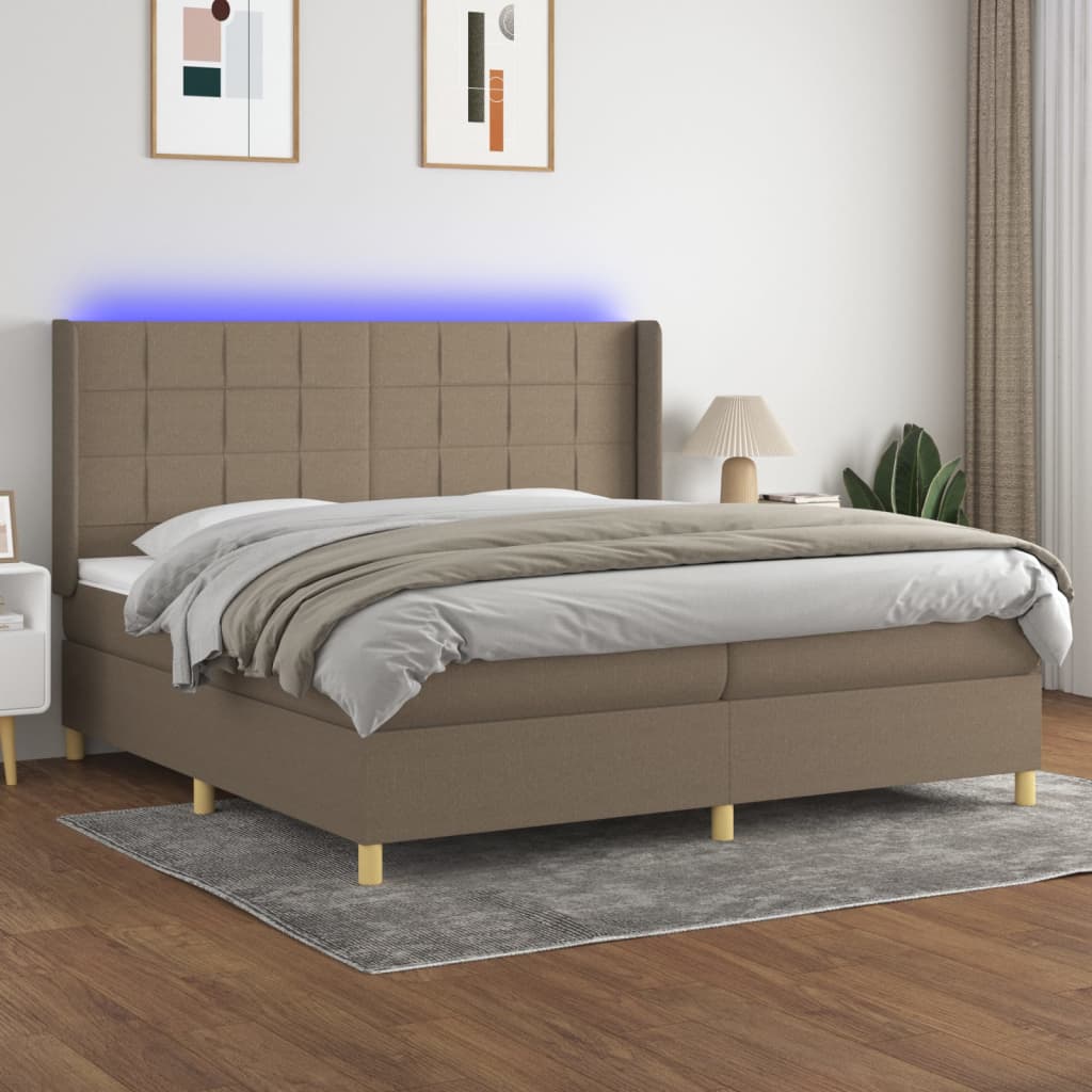 vidaXL Posteľ boxsping s matracom a LED sivohnedá 200x200 cm látka