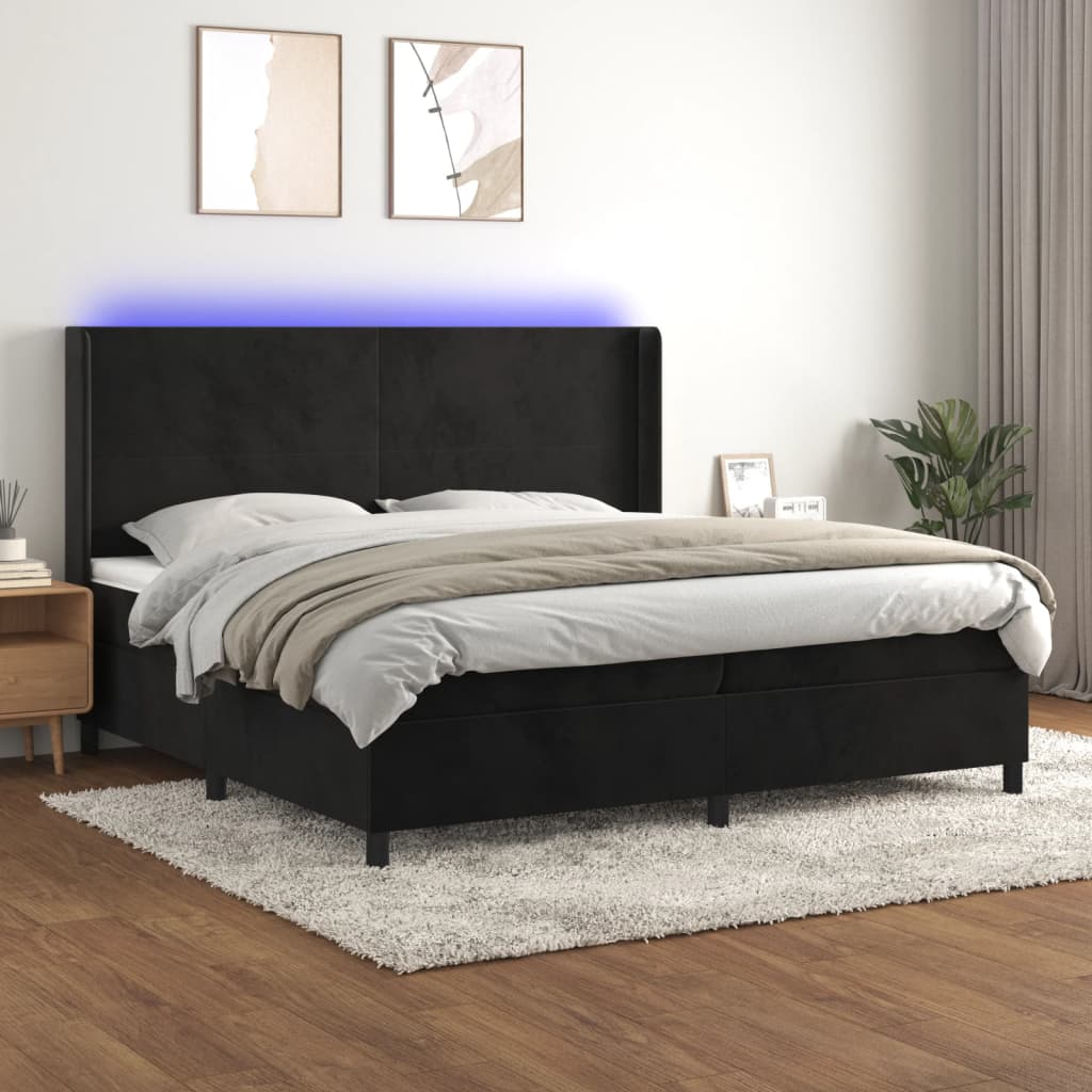 vidaXL Posteľ boxsping s matracom a LED čierna 200x200 cm zamat