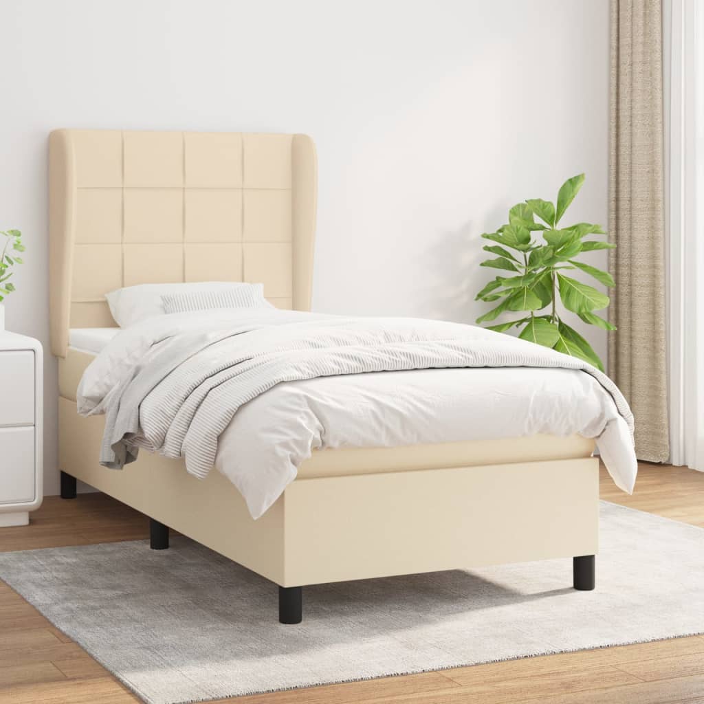vidaXL Posteľný rám boxspring s matracom krémový 90x190 cm látka