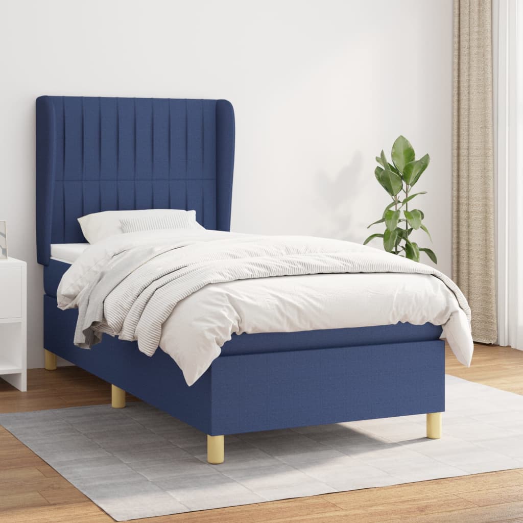 vidaXL Posteľný rám boxspring s matracom modrý 90x200 cm látka