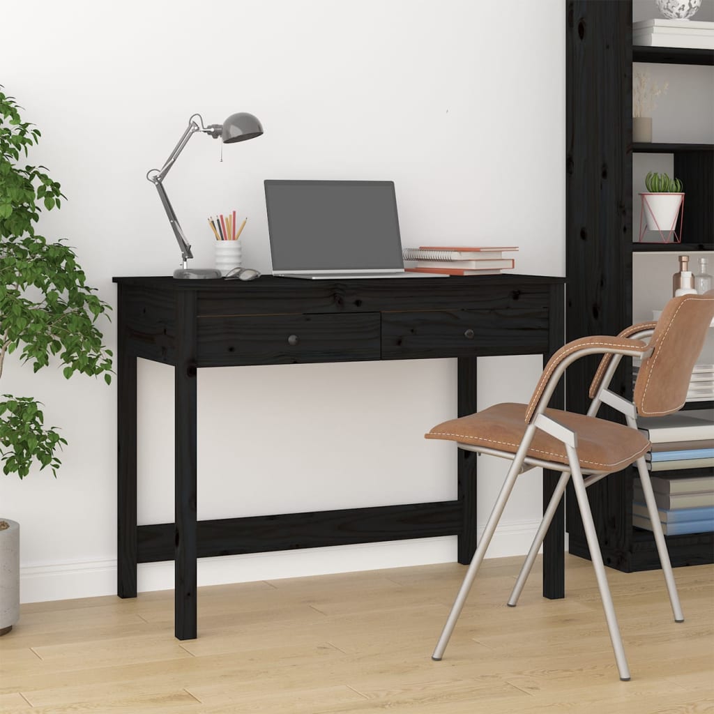 vidaXL Písací stôl so zásuvkami čierny 100x50x78 cm masívna borovica