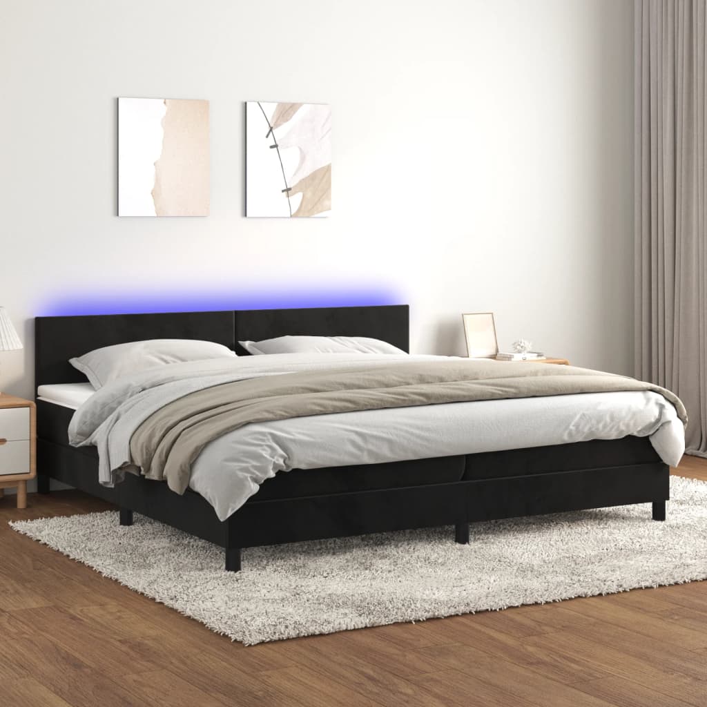 vidaXL Posteľ boxsping s matracom a LED čierna 200x200 cm zamat