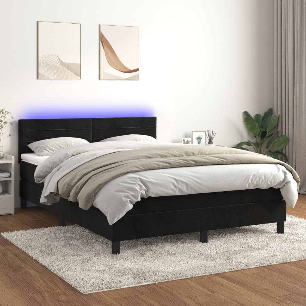 vidaXL Posteľ boxsping s matracom a LED čierna 140x190 cm zamat