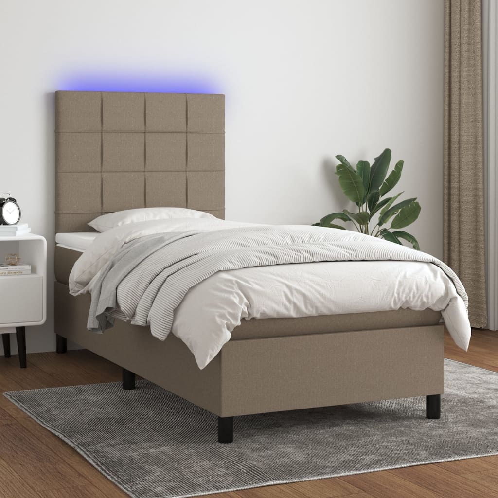 vidaXL Posteľ boxsping s matracom a LED sivohnedá 90x190 cm látka