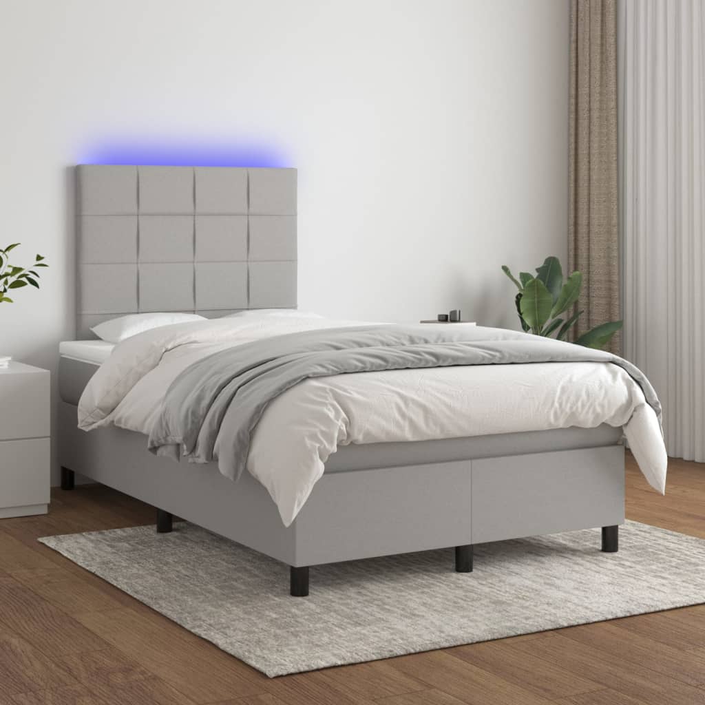 vidaXL Posteľ boxsping s matracom a LED bledosivá 120x200 cm látka
