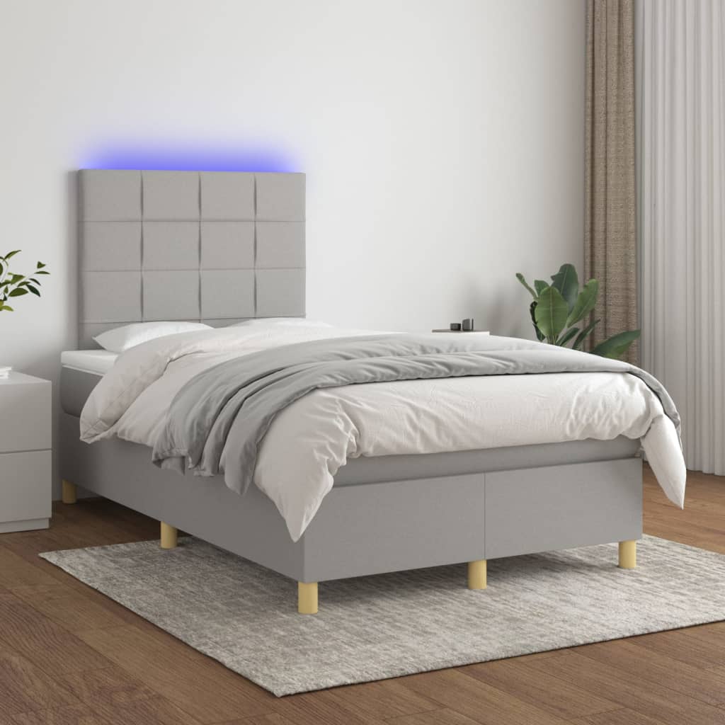 vidaXL Posteľ boxsping s matracom a LED bledosivá 120x200 cm látka