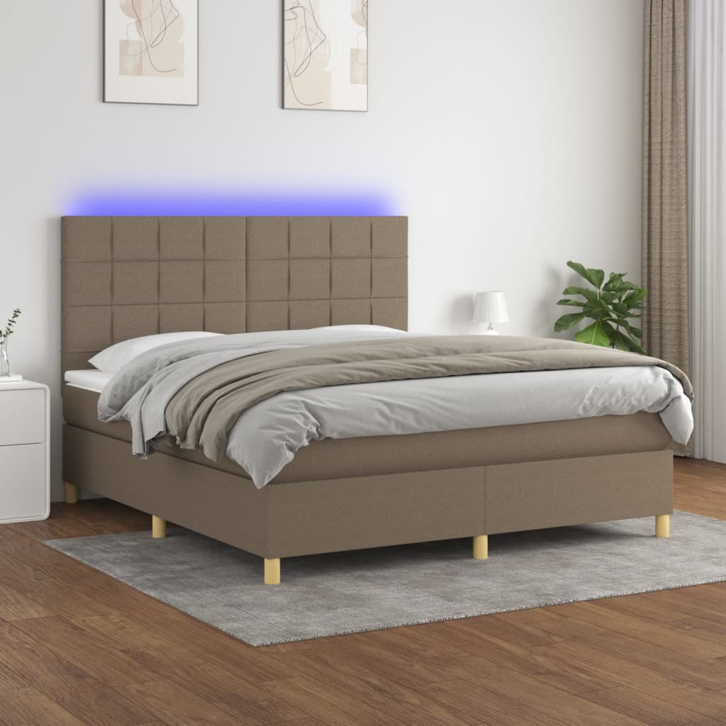 vidaXL Posteľ boxsping s matracom a LED sivohnedá 180x200 cm látka
